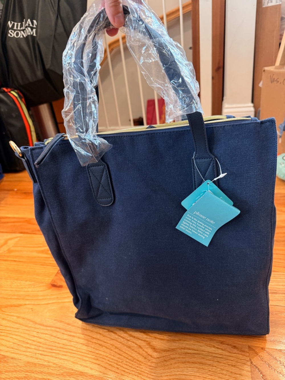 Canvas Tote Handbag in Navy - Unbranded